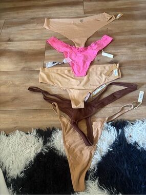 5 pairs SKIMS Women's Thong BUNDLE Set - Hot Pink, Nude, Brown size 4xL